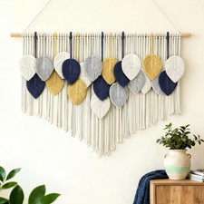Large Macrame Tapestry Wall Hanging, Boho Leaves Tassels Tapestries Wall Deco...