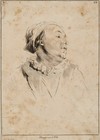 Huquier (*1695) to Watteau (*1684), portrait with ruffle collar, around 1740, wheel.