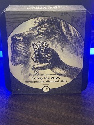 2024 Niue Czech Lion Black Platinum 1oz 999 Silver Diamond Effect