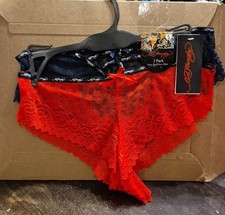 2 Pack Ed Hardy Lace Panties Size Small, Fiery Red  Dress Blue, NWT