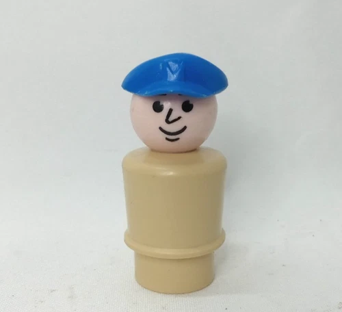 Vintage Fisher Price Little People Tan Man Blue Hat Jetport Pilot