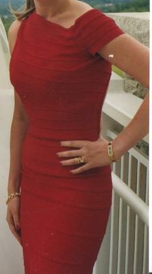 HERVE LEGER Vintage Red Open Back Bandage Long Dress Gown