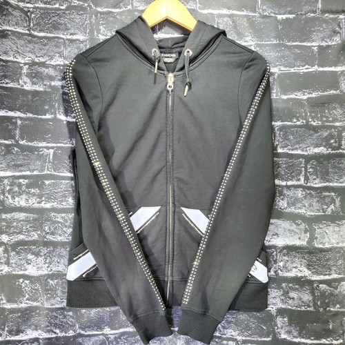 Bebe Zip Up Hoodie Womens Medium Black Purple Rhinestones Rare Vintage Hooded - Picture 8 of 13