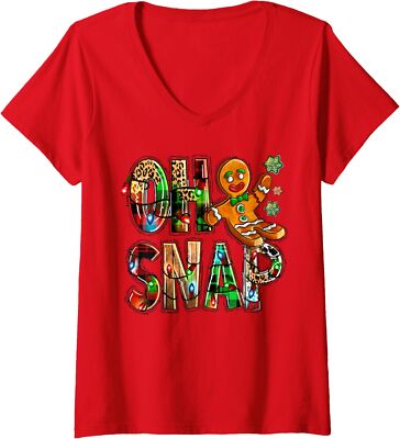 Oh Snap Ginger Cookie Cool Xmas Christmas Gift Ladies' V-Neck Tshirt