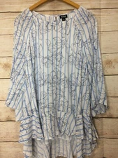  A.N.A Women's 3/4th Sleeve  Floral Ruffle Tunic Top Peasant Boho Small Blue