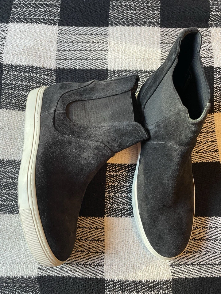 VINCE Mujer Nira Parte Superior Alta Gamuza Sin Cordones Zapatilla Bota Zapatos Negro Blanco Talla 7 Foto 4 de 4