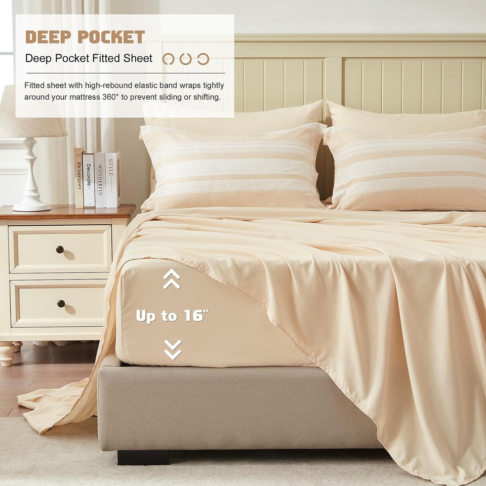 UNILIBRA Beige Twin Size Comforter Set, 5 Pieces Bed in a Bag Striped