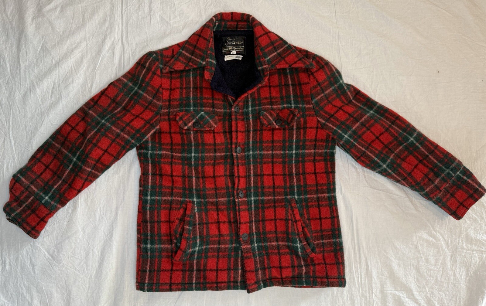 Vintage Sears Plaid Fleece Lined Flannel Jacket Size 40 Lumberjack Style