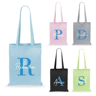 EBUYGB Personalised Initial & Name Tote Bag Children's Cotton Shopper Bag Unisex Kids
