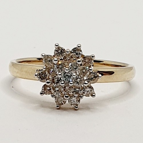 9ct Diamond Cluster Half Carat Dome Ring 375 Yellow Gold Size O Hallmarked - Picture 4 of 21