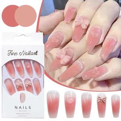 Wearable  Coffin Press On Fake Nail With Glue Fake Nails Art Decoration