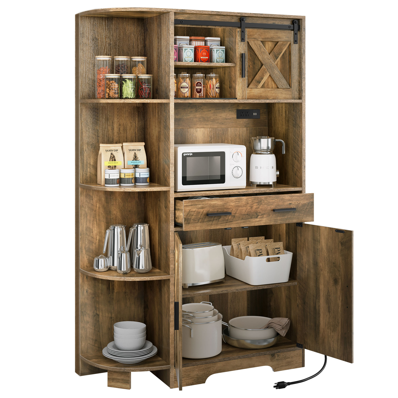 Farmhouse Kitchen Storage Hutch Pantry Cabinet 67