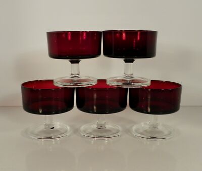 Cristal d'Arques CAVALIER Ruby Champagne Sherbet Goblet (s) LOT OF 5 Red Glass