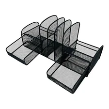 Safco Onyx Mesh Desk Organizer 3 Upright Sections 2 Drawers Black, 3263BL