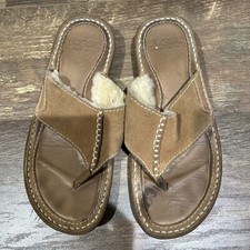 UGG AUSTRALIA CONTRAST STITCH SUEDE LEATHER FUR LINED RUBBER BOTTOM FLIP FLOPS 6