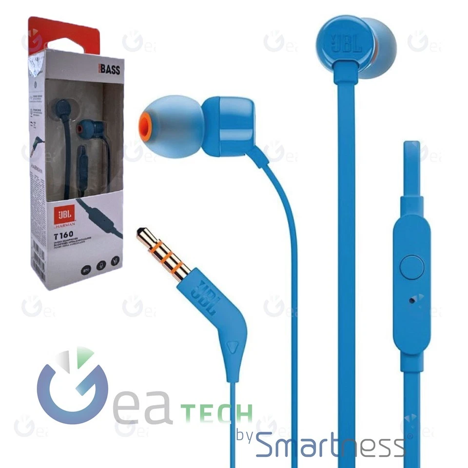 JBL T160 ÉCOUTEURS ORIGINAUX IN-EAR AVEC FIL 3 TOUCHES + MICROPHONE BLEU - Photo 1/1