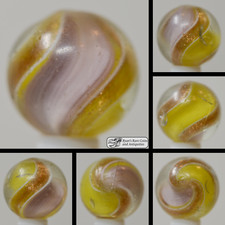 Handmade Aqua Purple Ribbon Lutz Marble, 11/16 in, Near Mint-, Germany, S1456