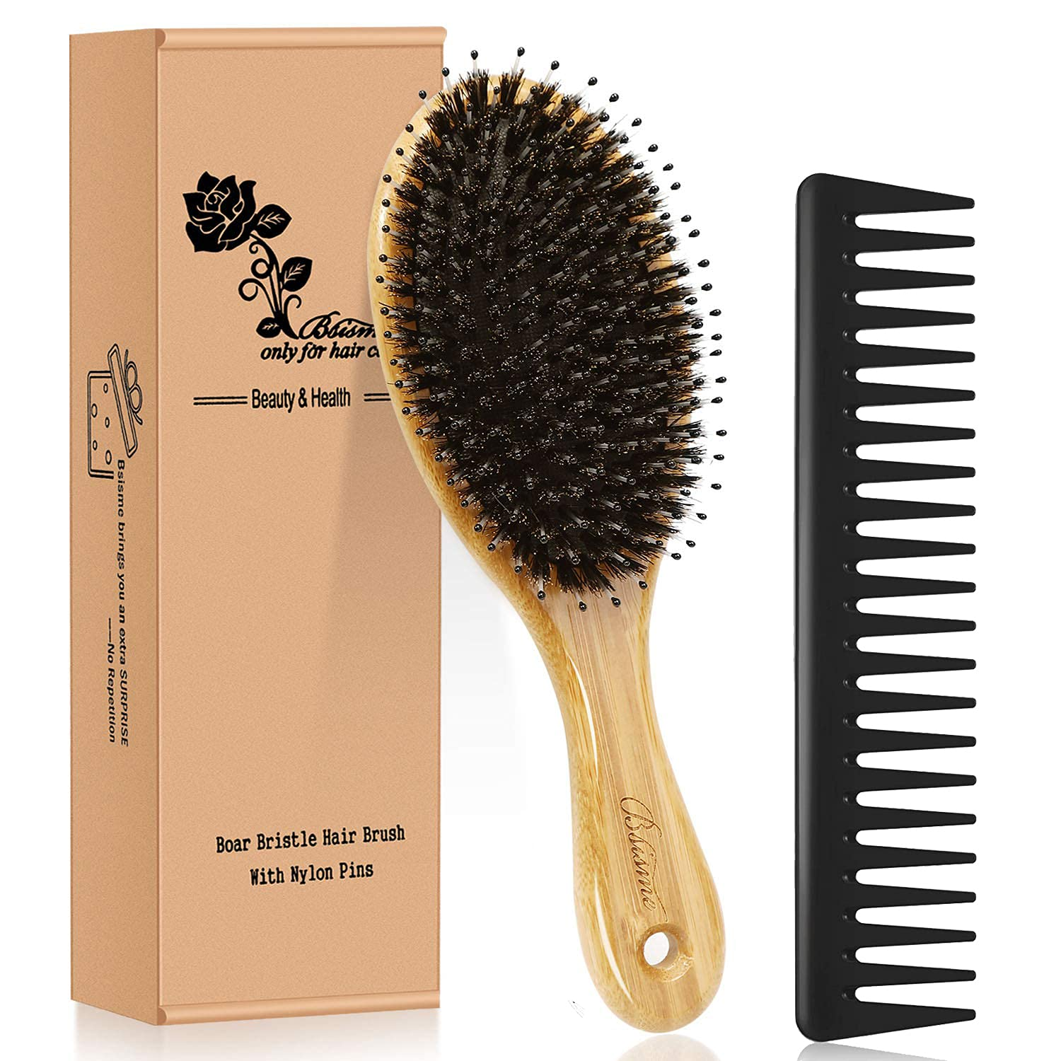 Boar Bristle Hairbrush Comb Set for All Hair Types - Curly Thick Long Fine Dry Wet-image