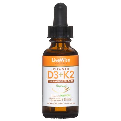 Vitamin D3 with K2 Liquid Drops, All Natural, Non GMO, 1208IU D3 and 25mcg K2...