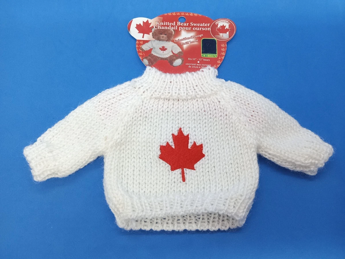 NEW Knitted Teddy Bear Sweater Pullover Canada souvenir maple leaf white