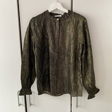 Fabienne Chapot Studio Blouse Size 38 UK 10 Long Sleeve Relaxed Gold Metalic