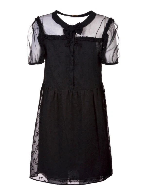 SAINT LAURENT (YSL) Saint Laurent Paris mini abito in tulle cotone ricamato nero taglia F 38 o 6 US