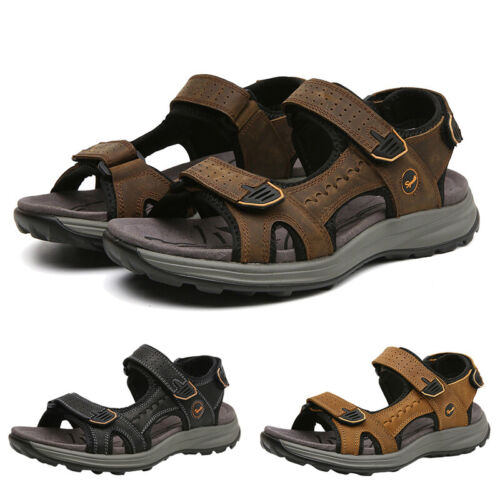New Mens Boy Leather Summer Sandals Walking Hiking Trekking Trail Sandals Shoes  - Picture 1 of 37