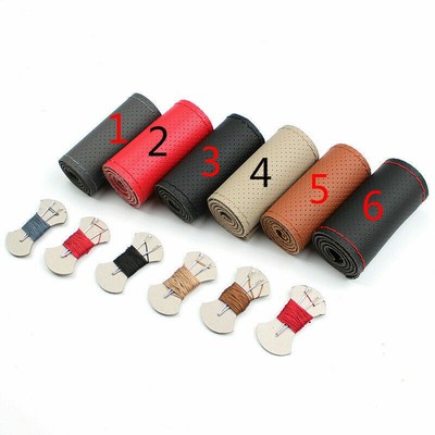 DIY Car Truck Faux Leather Steering Wheel Cover Needle Thread Stitch Wrap Crafts