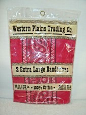 Vtg--NIP--BANDANA's--Western Trading Co--XL-2 --Red/Wh/Blk--Paisley--Cotton