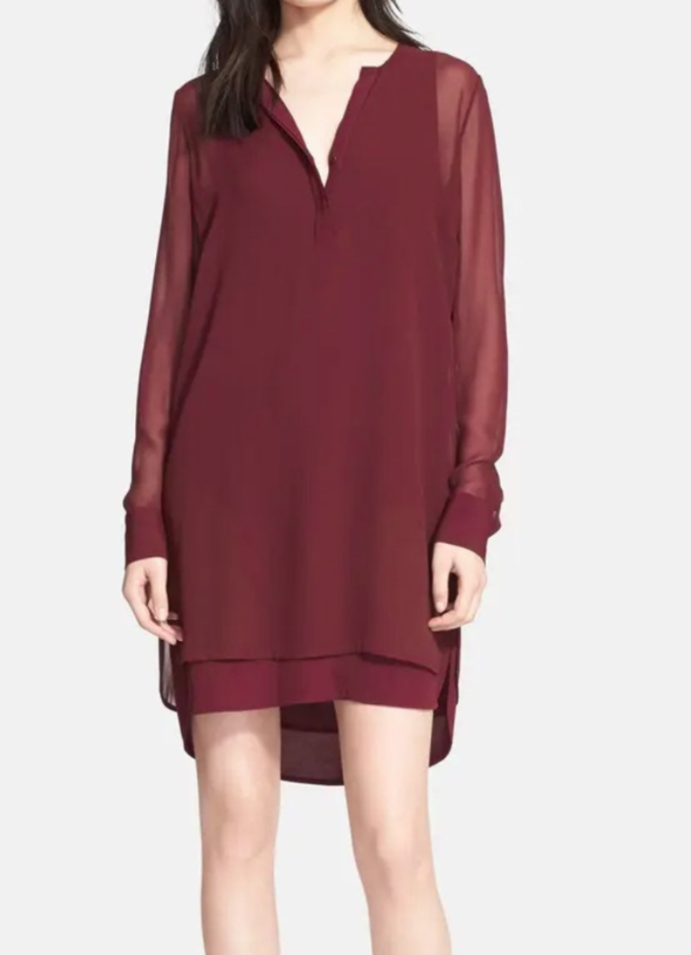 vince burgundy dress Champagne Linen Floral Print Flare Mini Dress main image 1
