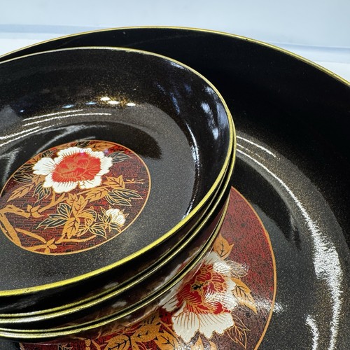 Vintage Japanisches Lackgeschirr Aercing Schüssel Set Traditionell Floral Schwarz Gold - Bild 7 von 7