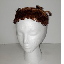 A Ladies Vintage Hat Mid Century Modern Feather Cap Bonnet Fascinator As-Is