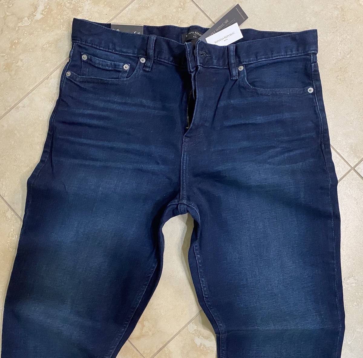 Banana Republic Slim Fit Jean Men Size 40 X 34 Distressed Blue Dark Wash  Stretch