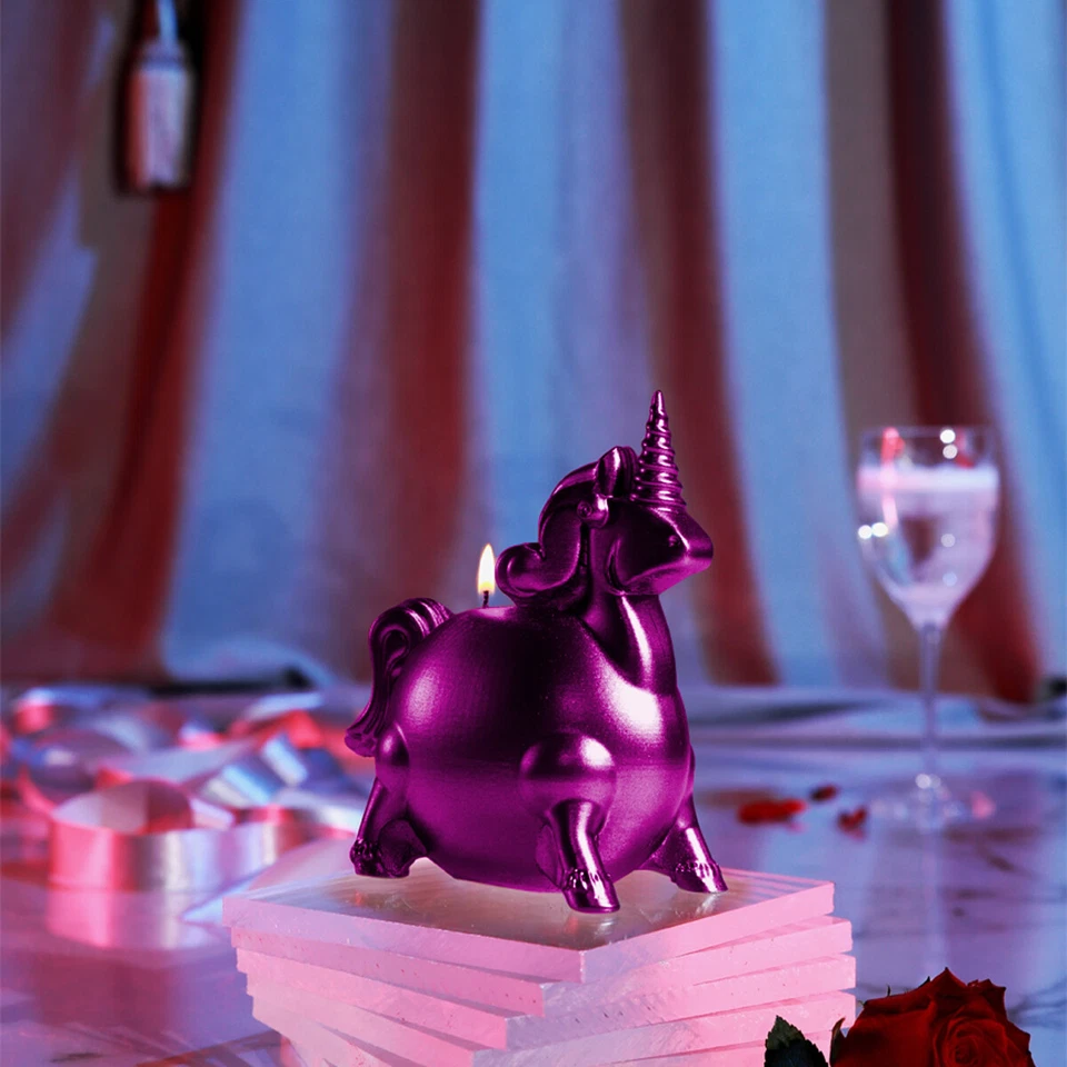 Kerze Designerkerze Geschenkidee Kerzen Deko Tischdeko Einhorn pink metallic - Bild 3 von 3