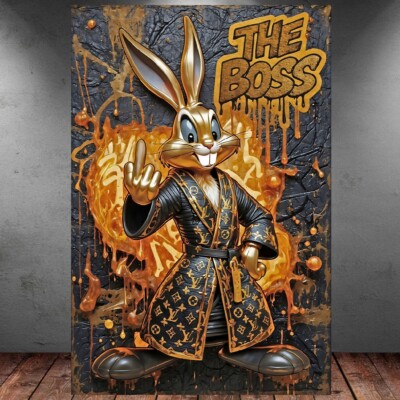 LEINWAND BILDER XXL POP ART BUNNY THE BOSS GRAFFITI BUNT S/W ABSTRAKT WAND BILD