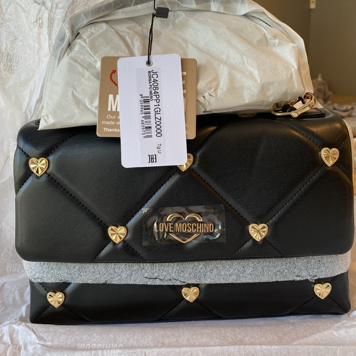 LOVE MOSCHINO レディースバッグ ブラック シルバーロゴ Love Moschino Black Heart Logo Shoulder Bag NEW AUTHENTIC | eBay