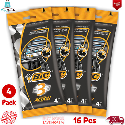 4er Pack, 16 Stück BIC 3 Action, Herren Einwegrasierer, fester Kopf, Dreifachklinge