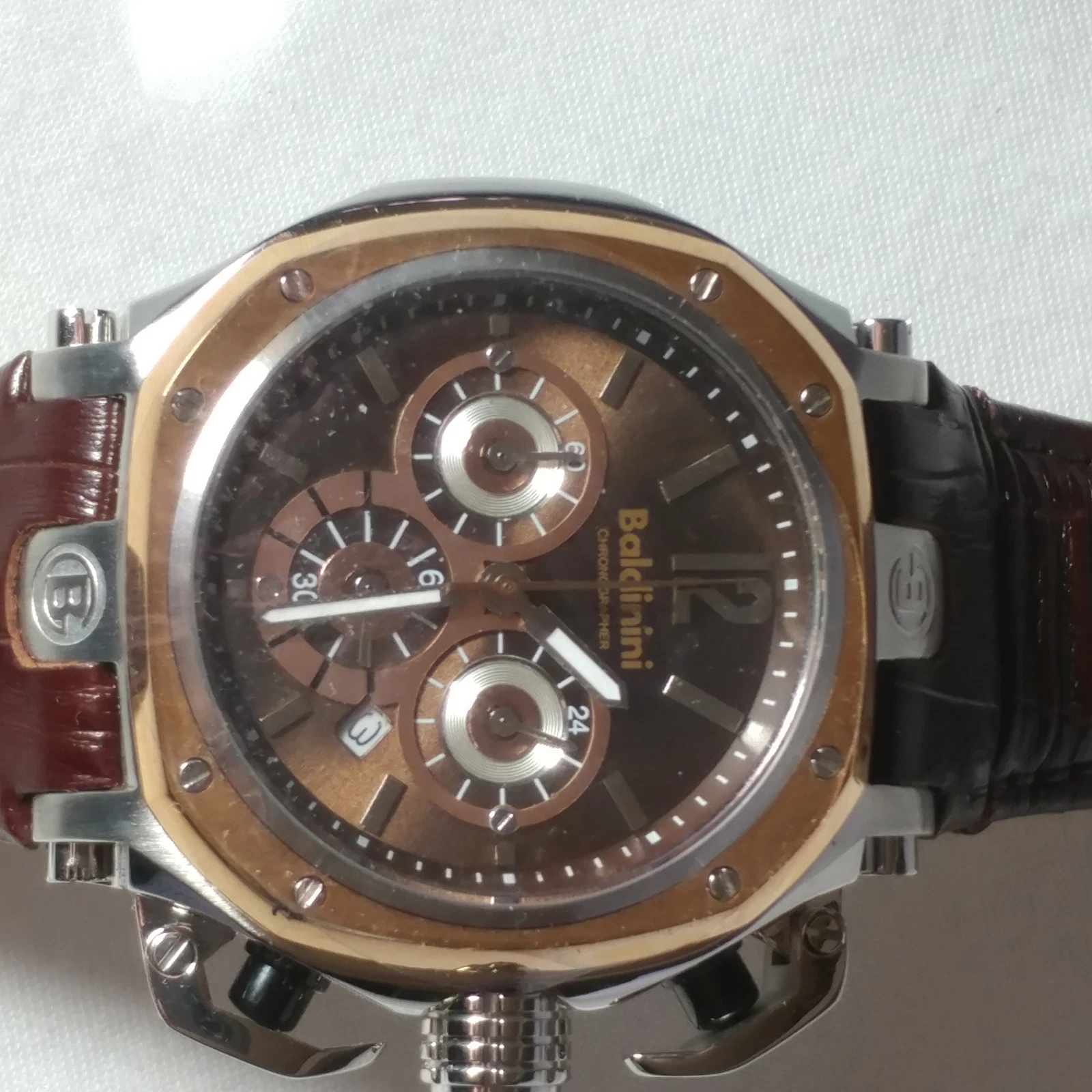 Baldinini | Men's Chronograph Leather Brown/Rose Gold Classy Watch | BD-34 - product detail image 7