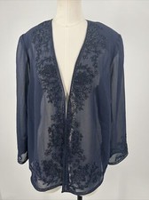 Women's 100 Polyester Long Sleeve Open Front Solid Blue Jacket Size Na