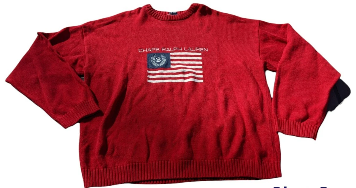 Chaps Ralph Lauren USA Flag Spellout Hand Framed Sweater Mens XXL RARE