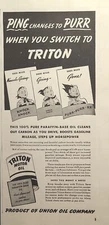 Triton Motor Oil Paraffin-Base Ping Changes To Purr Vintage Print Ad 1938