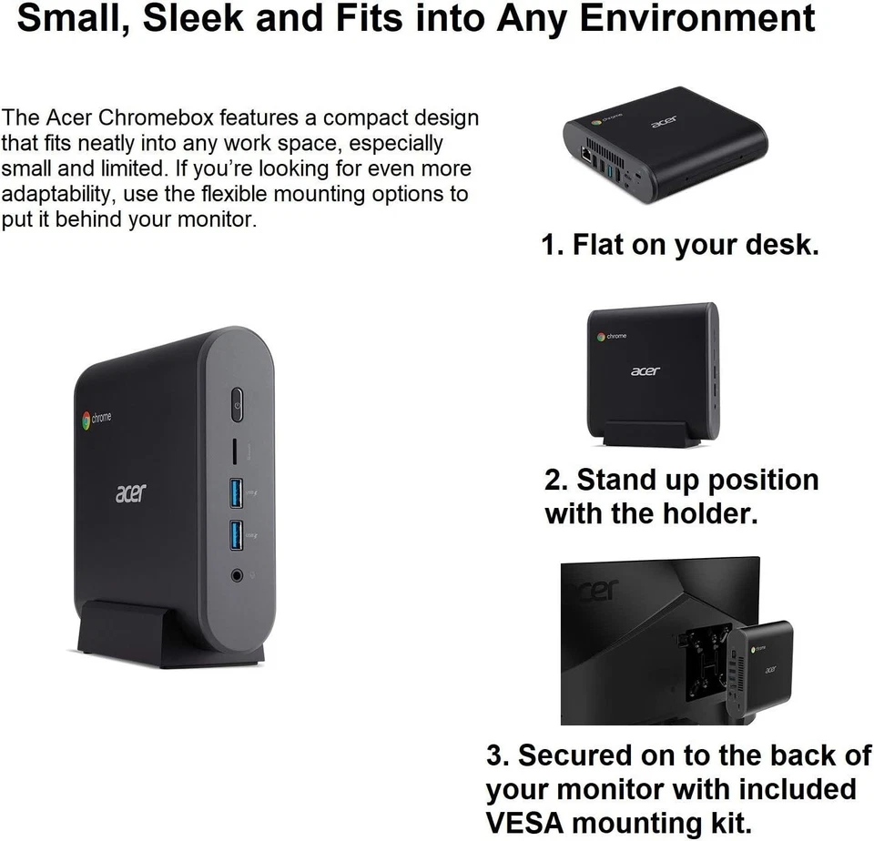 Acer Chromebox CXI3 Intel 3865U 1.8Ghz 4GB 32GB M.2 SSD Chrome MOUSE+KEYBOARD+AC - Image 2 of 4