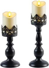 Homemory Black Halloween Candle Holders for Pillar Candles Set of 2, 