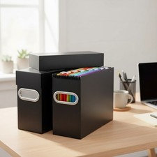 File Organizer Box with Lid  Handle, Thickened Cardboard Hanging File Folder...