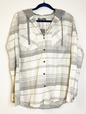 Natural Reflections Hooded Plaid Button Front Shirt Women s Large NWT Cabincore