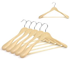 Luxury Wide Shoulder Wooden Suit Hangers with Pants Bar, Classic Solid Wood J...