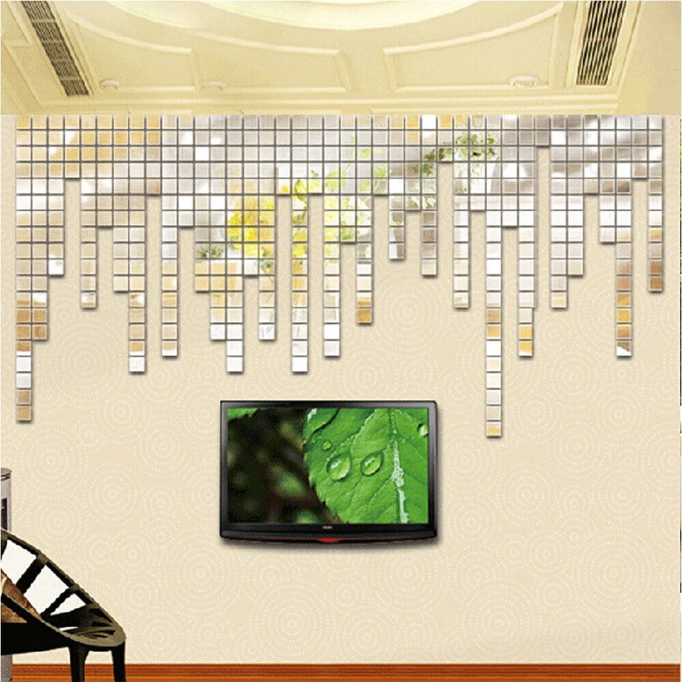 200pcs 0.8" Mini Square Acrylic Mirror Stickers Wall Tiles Decals DIY Home Decor - Image 2 of 4