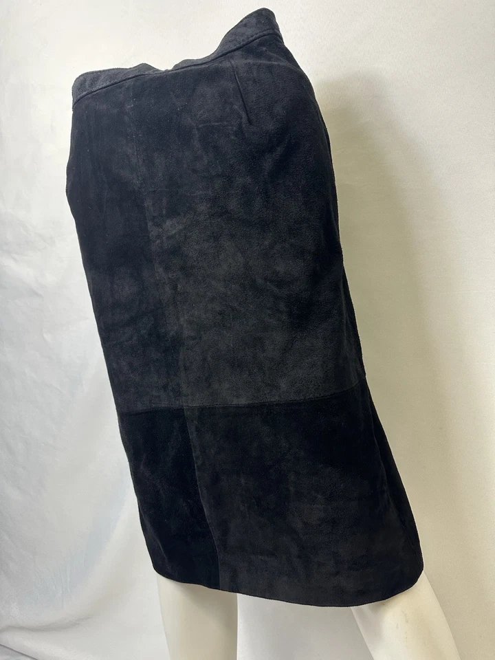 Falda lápiz vintage de gamuza negra Comint de los años 80, hasta la rodilla, talla 9/10 Foto 2 de 4