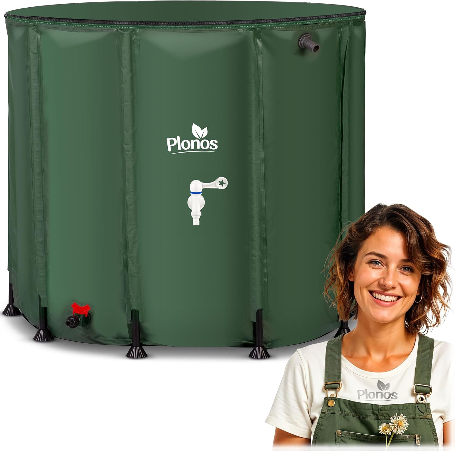 Barile per L'Acqua Piovana Da 650 L Con Valvola Di Scarico 85 X 100 Cm, Verde