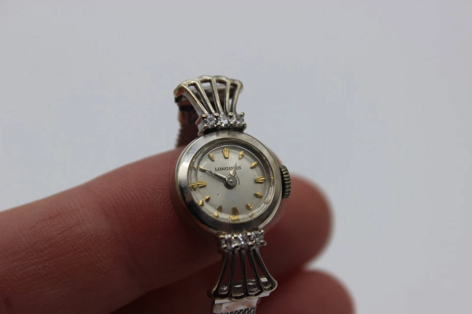 Reloj de Cóctel Longines Damas Oro Blanco 14k Corte Vintage Piedra Acentuado Formal Foto 3 de 4